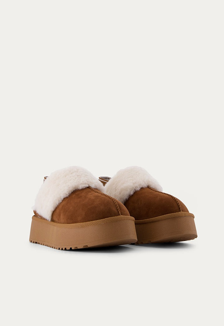 Hope Faux Fur Embellished Slippers Brown