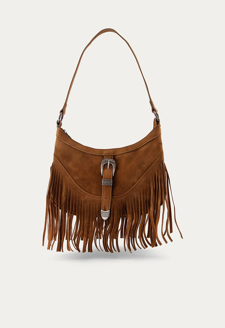 Hope Tassel Suede Handbag Brown