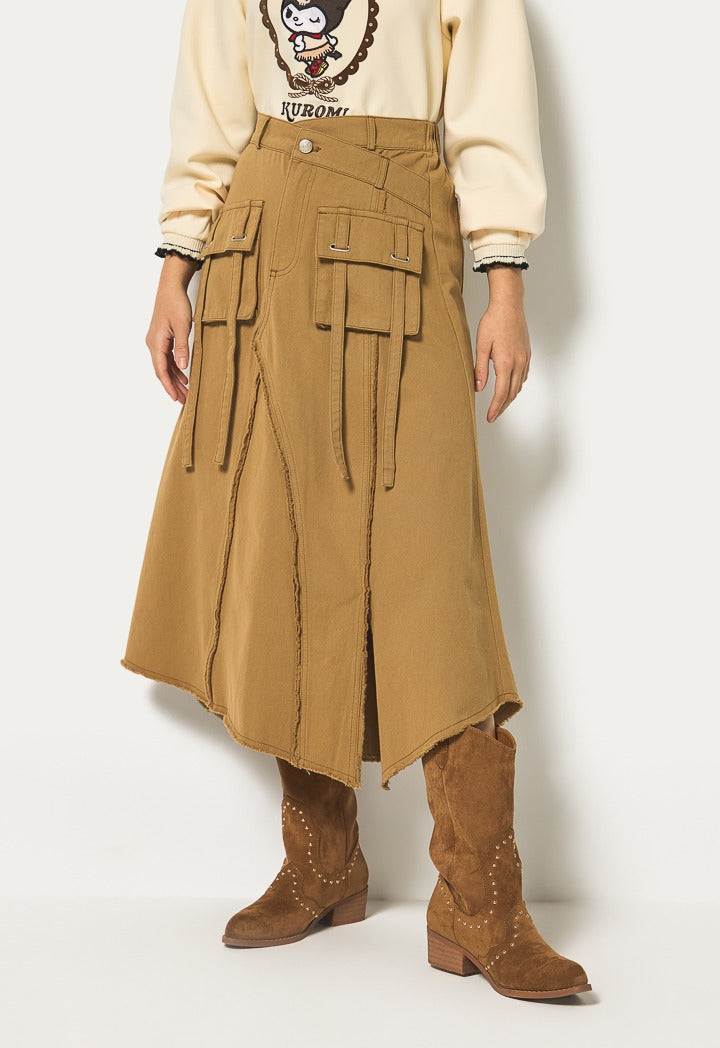 Hope Front Slit Cargo Skirt Brown