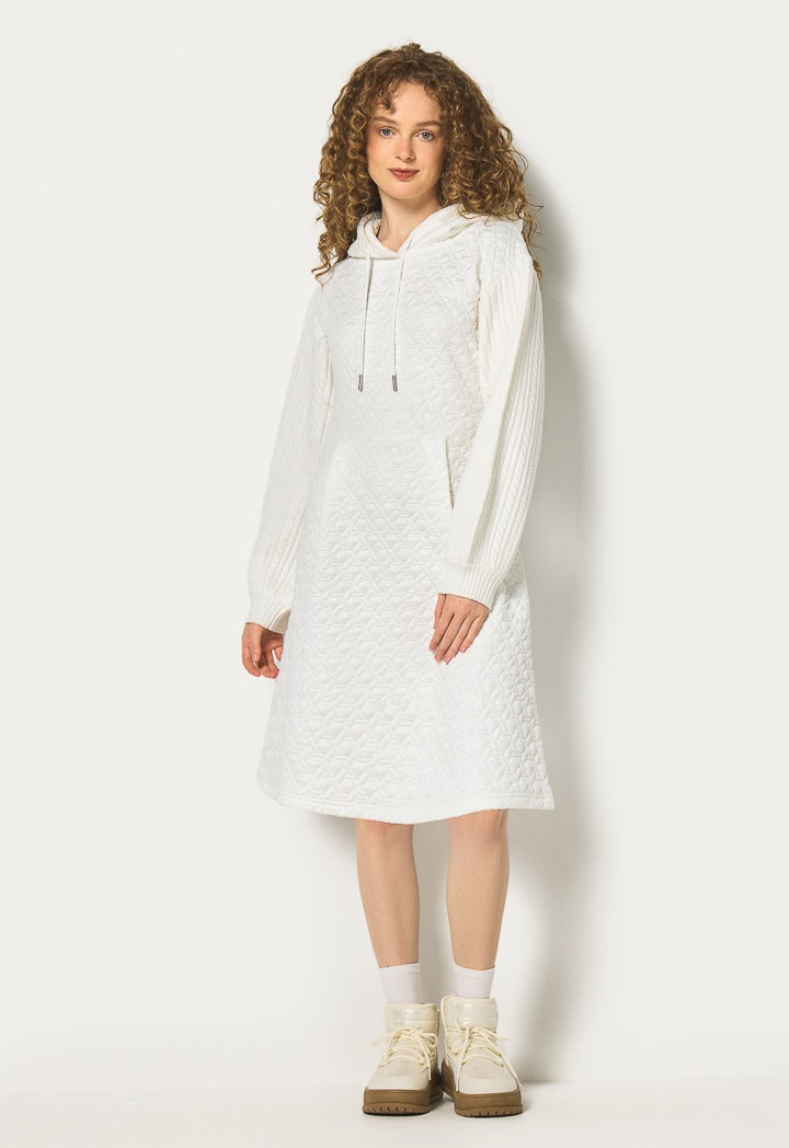 Hope Mixed-Fabric Solid Dress Off White