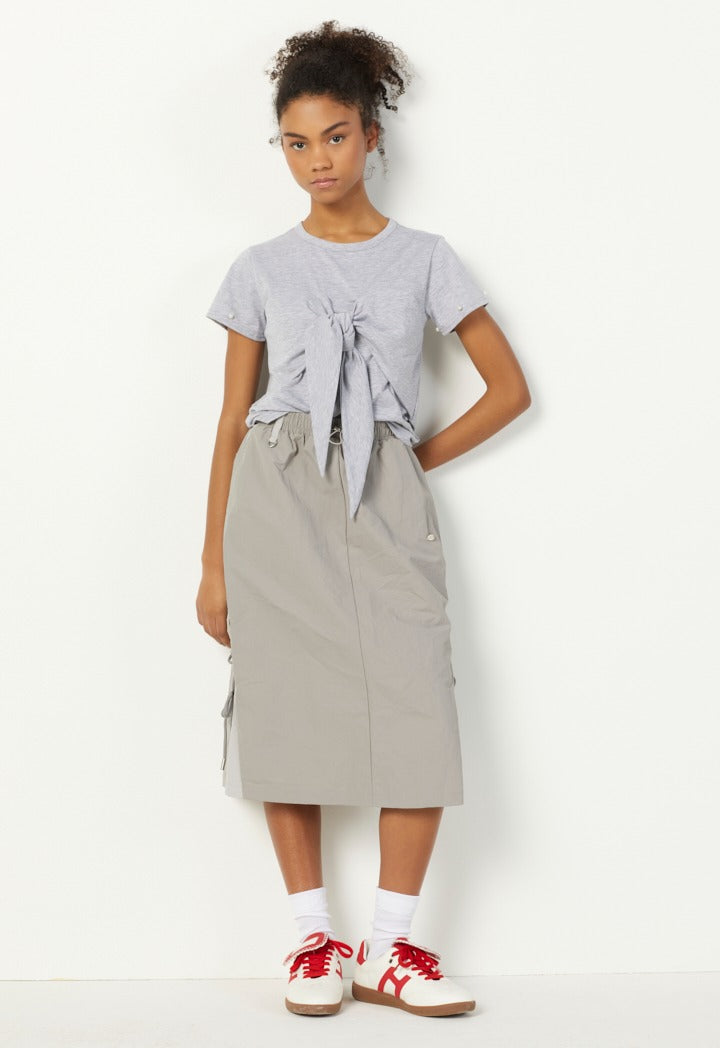 Hope Faux Pearls Embellished T-Shirt Grey Melange