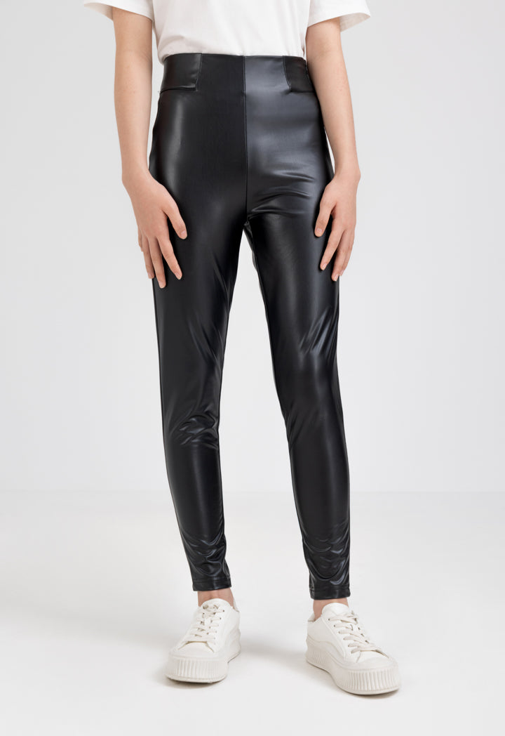 Hope Solid Pu Leather Leggings Black