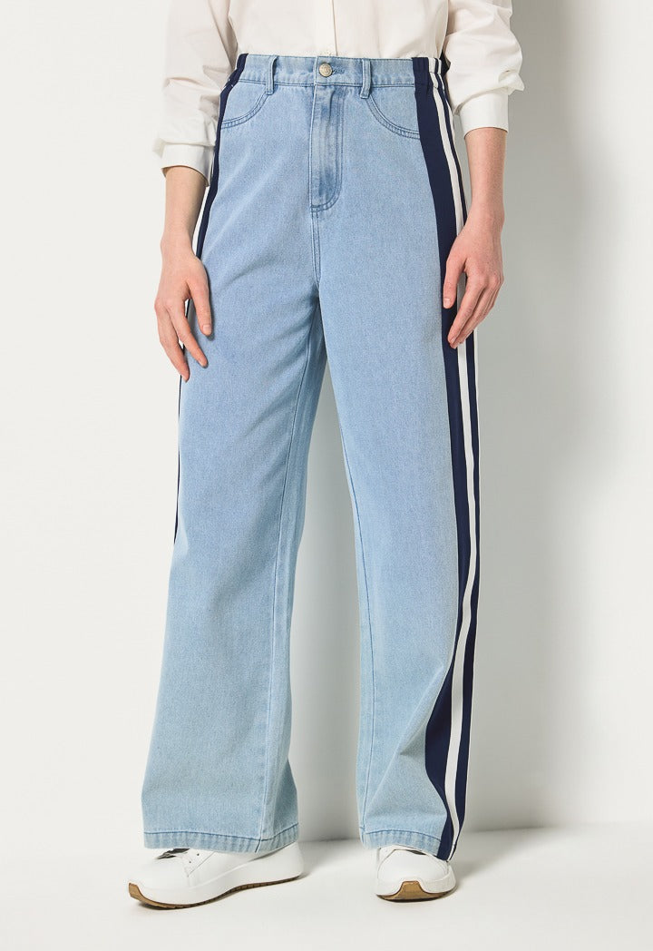 Hope Wide Legs Striped Sides Jeans Denim Blue