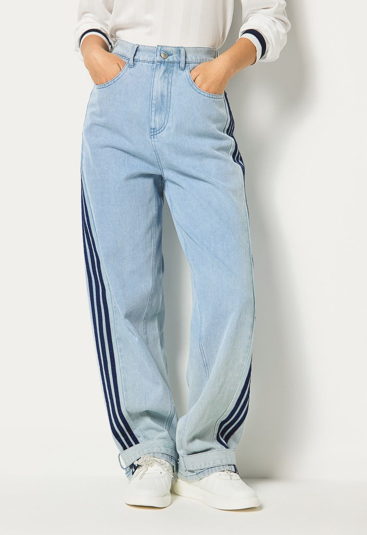 Hope Striped Sides Jeans Denim Blue