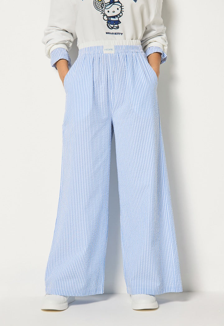Hope Double Waist Striped Pants Light Blue