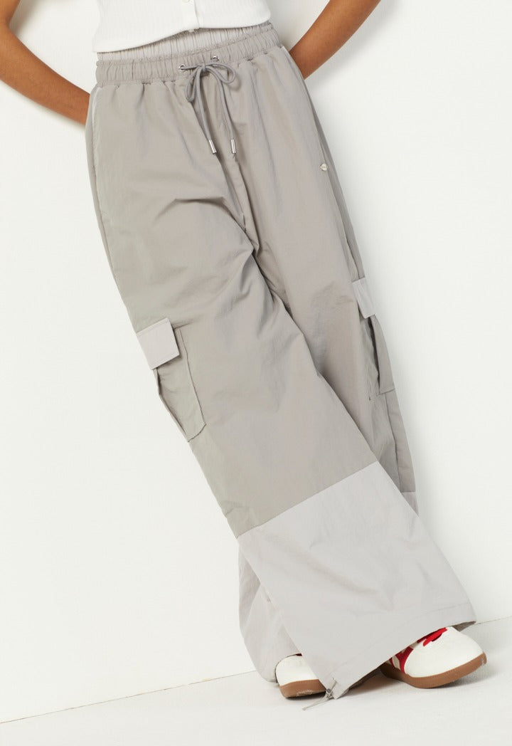 Hope Drawstring Hems Contrast Cargo Pants Grey