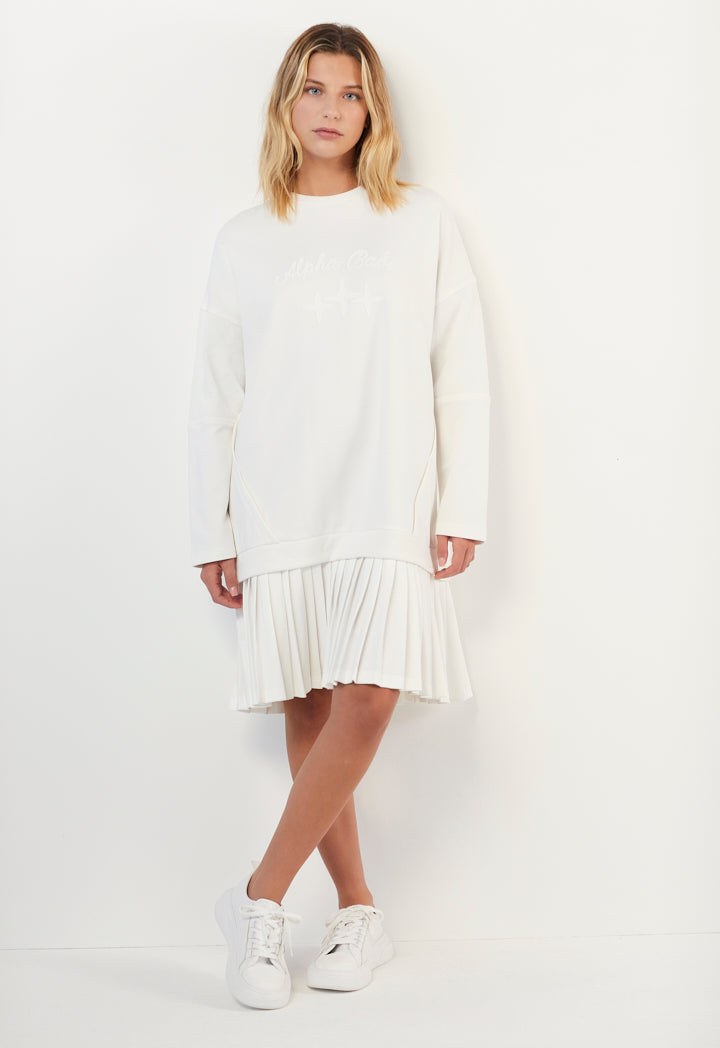 Hope Printed Pleated Hems Dress Off White