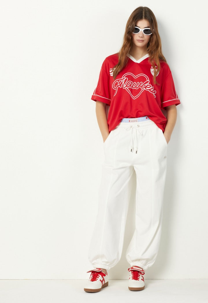 Hope Printed V Neck T Shirt Red