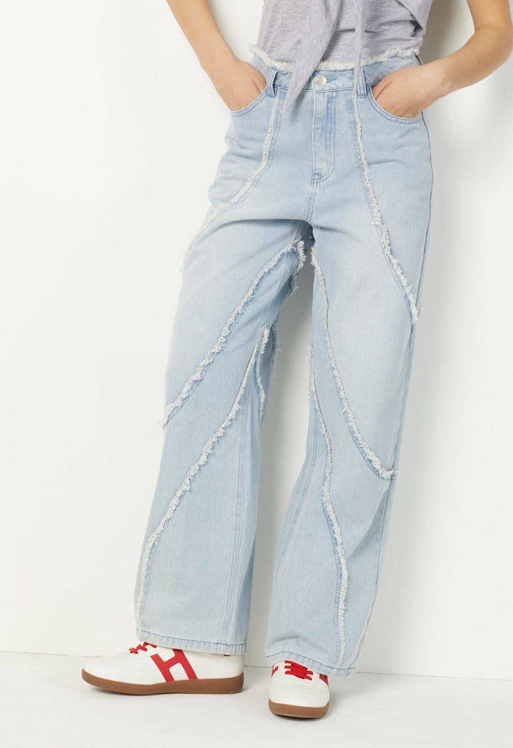 Hope Frayed Wide Leg Jeans Denim Blue