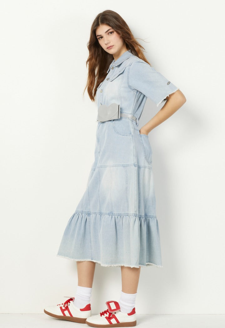 Hope Shirt Collar Denim Dress Denim Blue