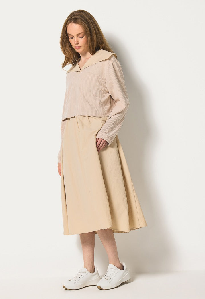 Hope Solid Dress And Sweater Set (2 Pcs) Beige