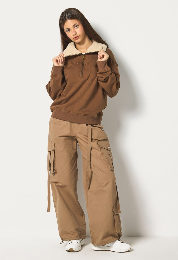 Hope Fleece Quilted Sweatshirt Brown