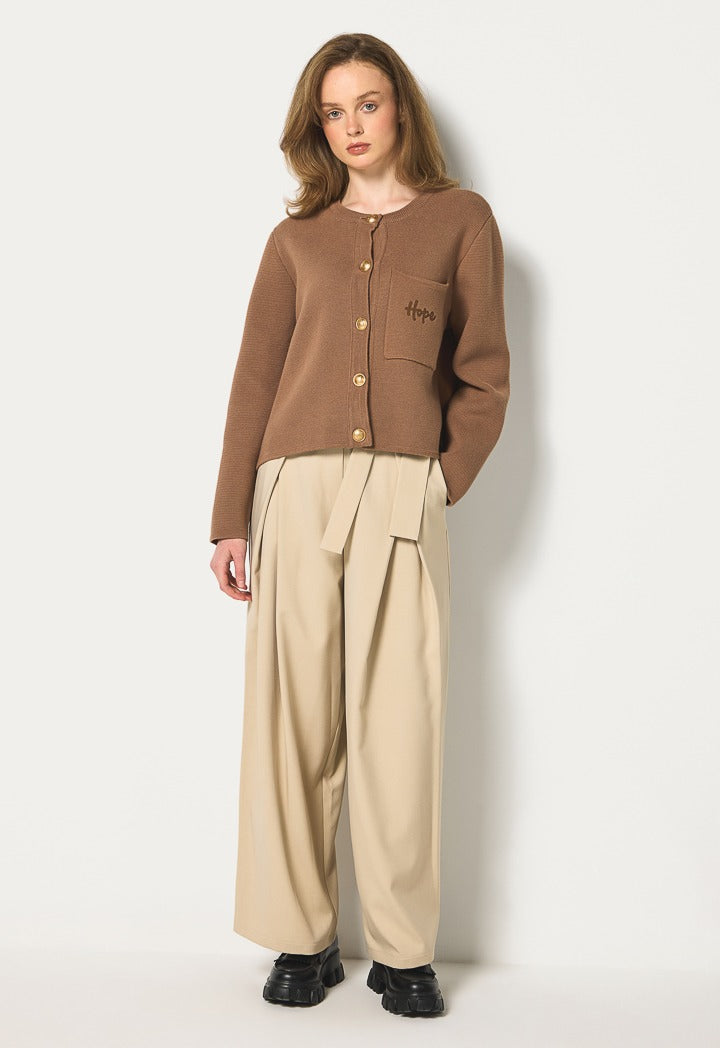 Hope Detachable Ruffled Collar Cardigan Brown