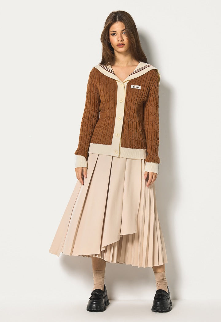 Hope Contrast Knitted Cardigan Dark Brown