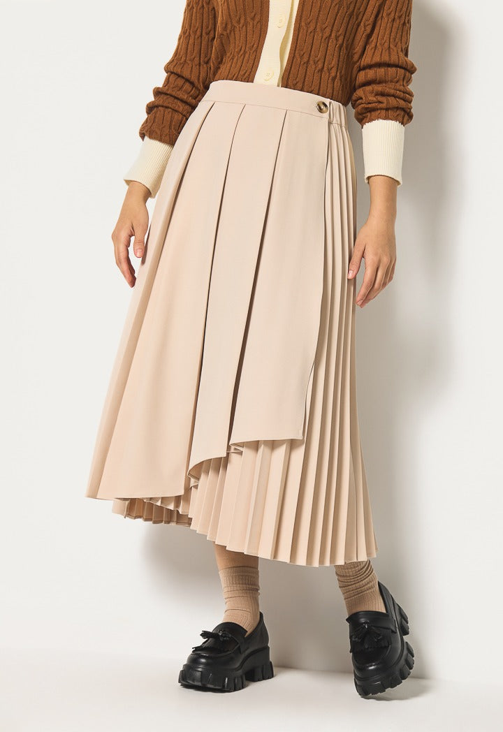 Hope Asymmetrical Pleated Skirt Beige