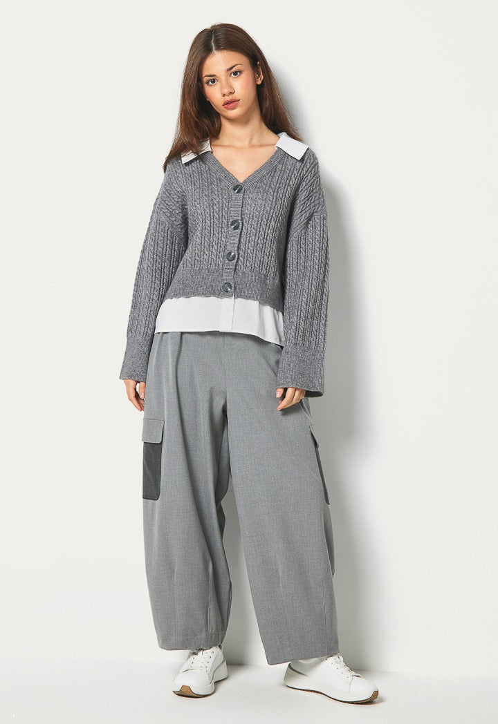 Hope Buttoned V Neck Cardigan Grey