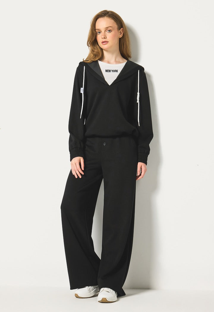 Hope Contrast Crew Neck Hoodie Black