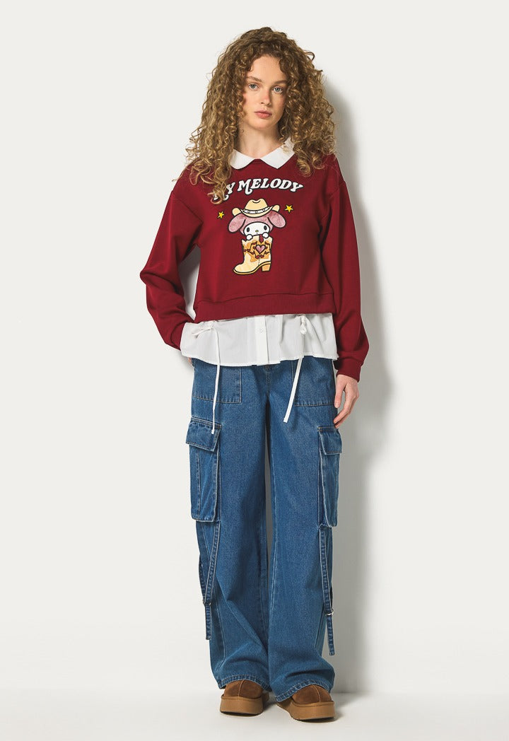 Hope My Melody Pleated Hem Sweatshirt Burgundy
