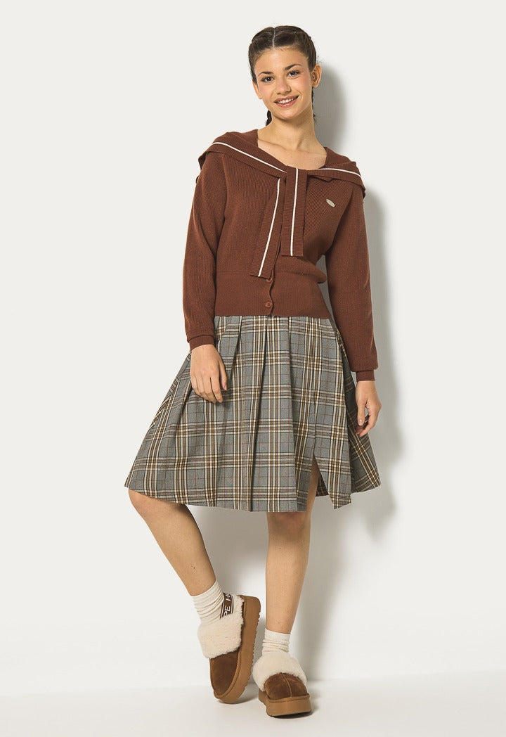 Hope Tie Shoulders Contrast Cardigan Brown