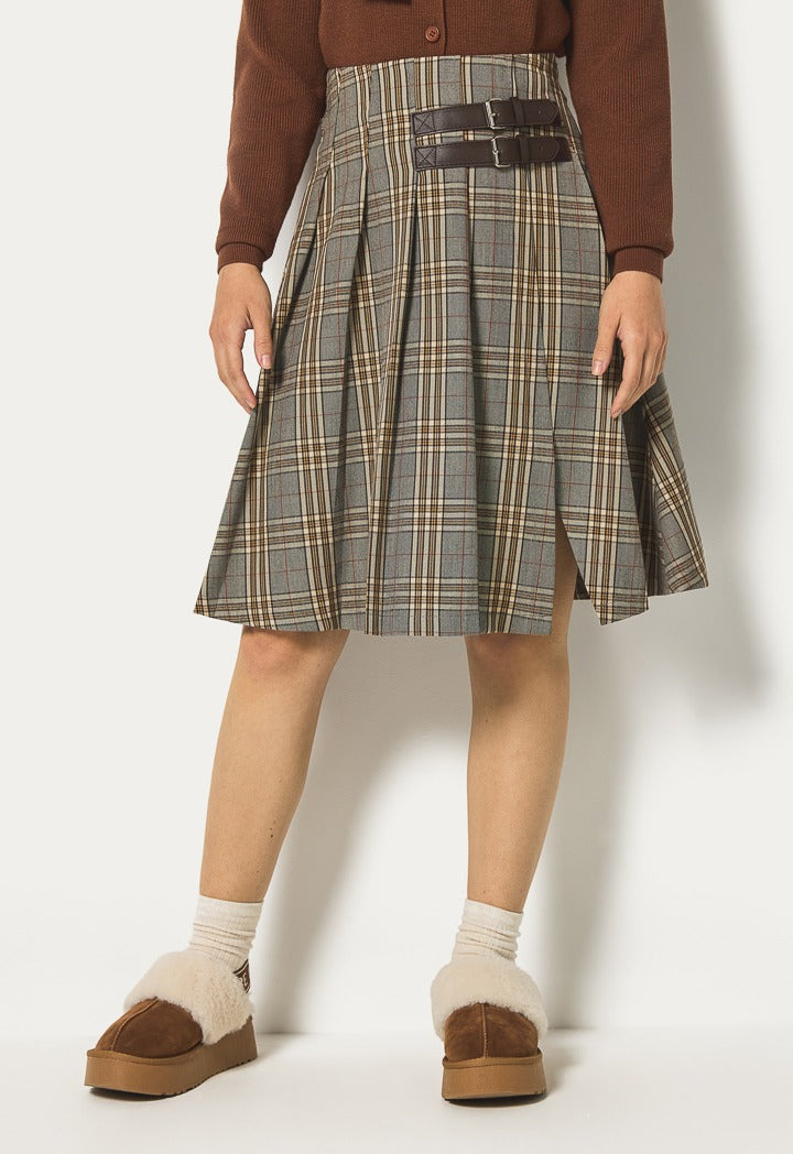 Hope Plaid Front Slit Skirt Multi Color