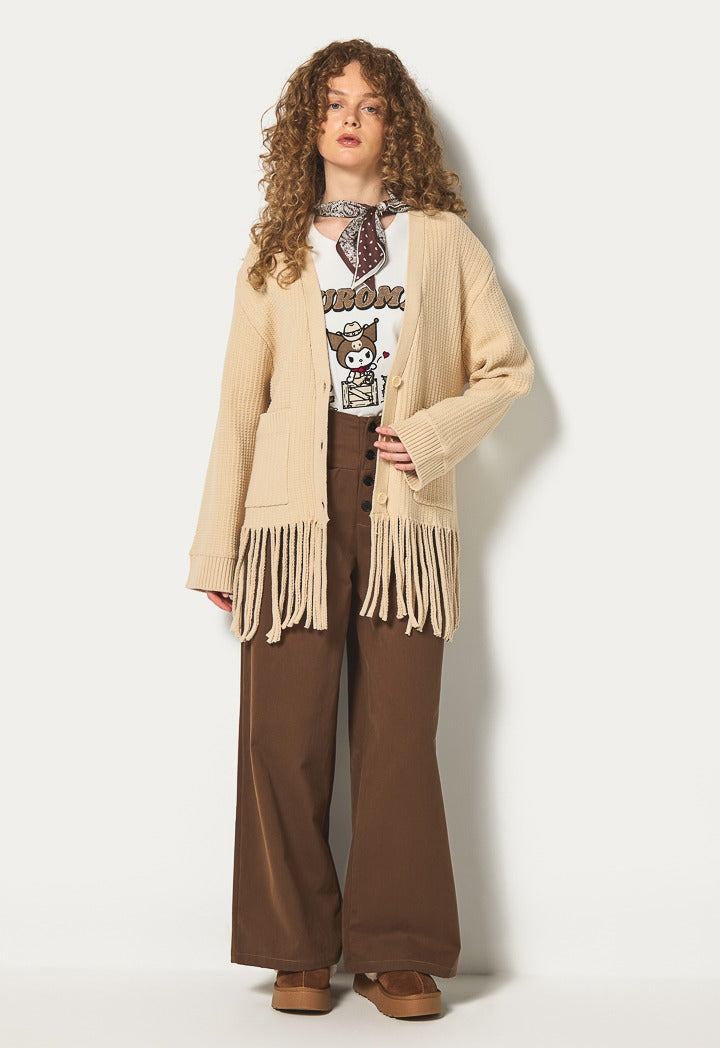 Hope Fringed Hems Knitted Cardigan Ecru