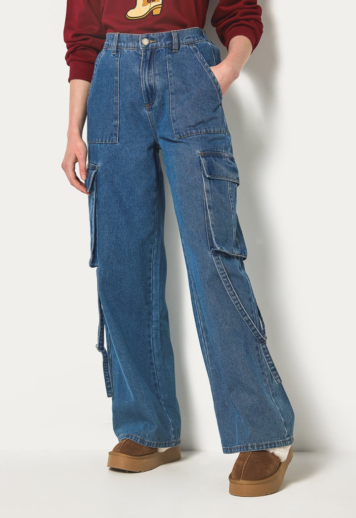 Hope Wide Leg Cargo Jeans Denim Blue
