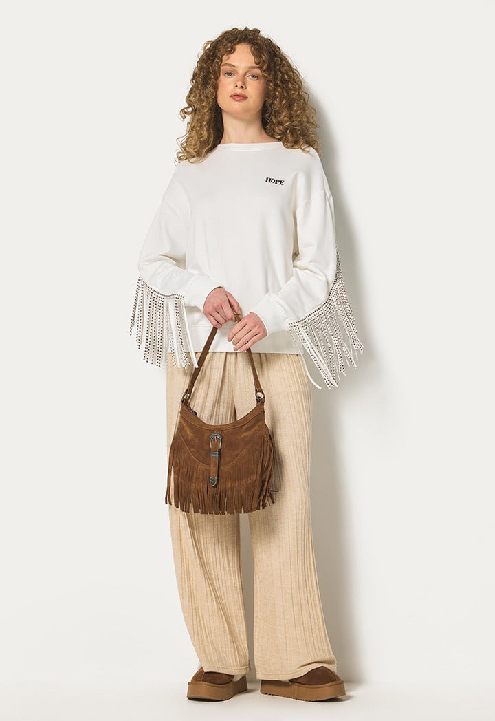 Hope Studded Back Tassels Sweatshirt Off White
