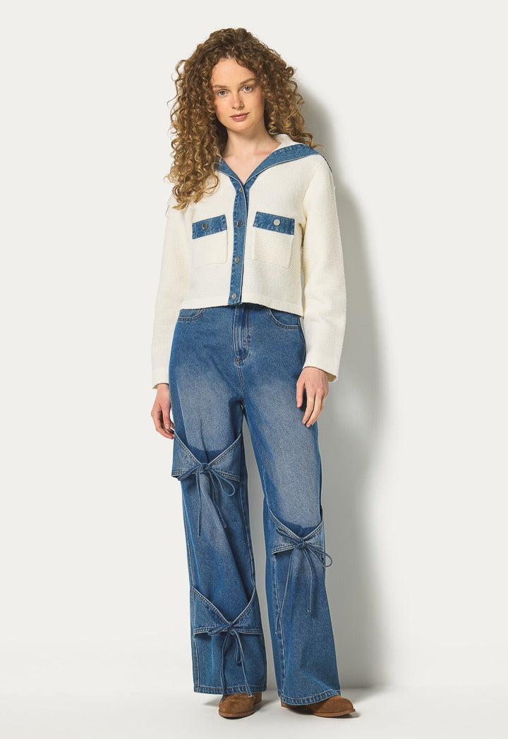 Hope Knitted Elastic Cropped Jacket Off White