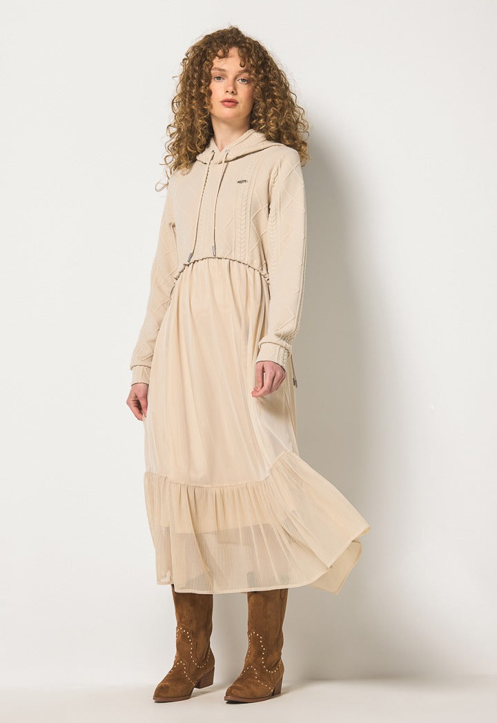 Hope Mesh Skirt Hoodie Dress Beige