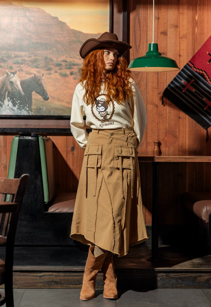 Hope Front Slit Cargo Skirt Brown