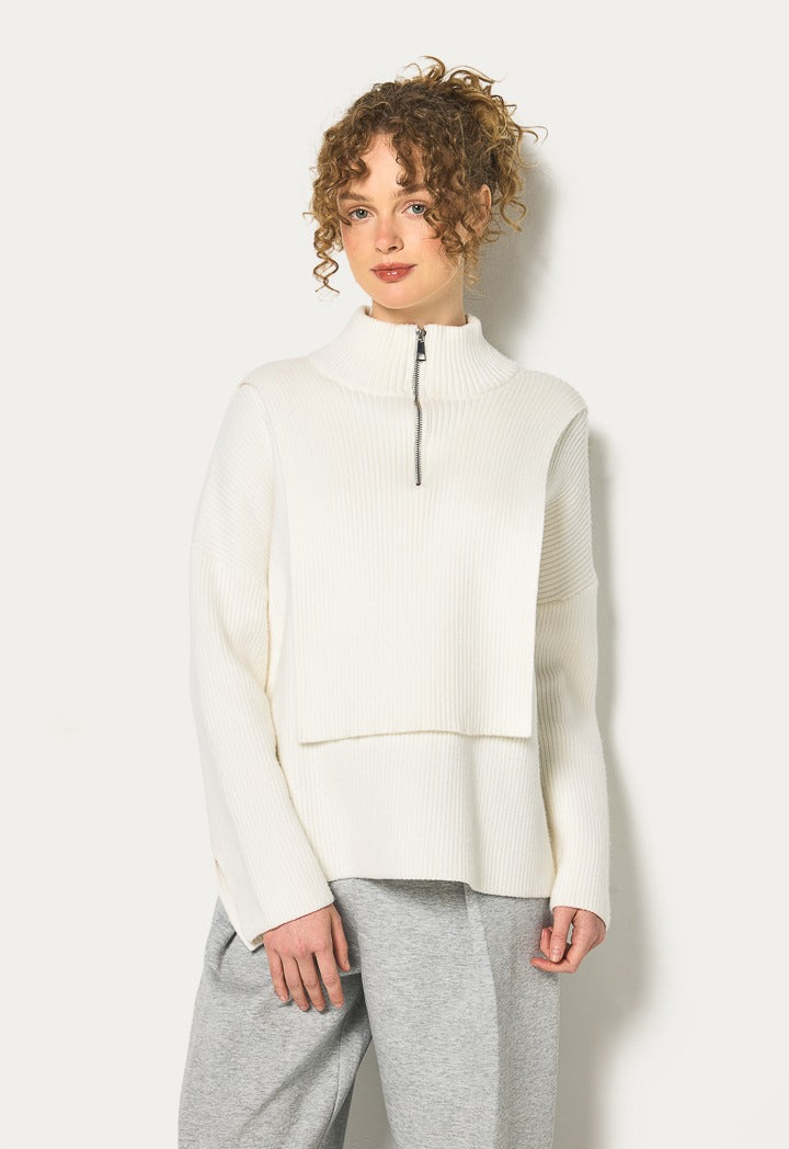 Hope High Neck Ribbed Jumper Off White