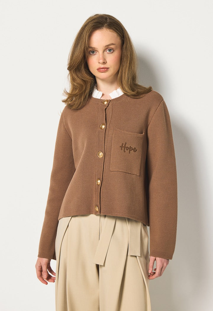 Hope Detachable Ruffled Collar Cardigan Brown