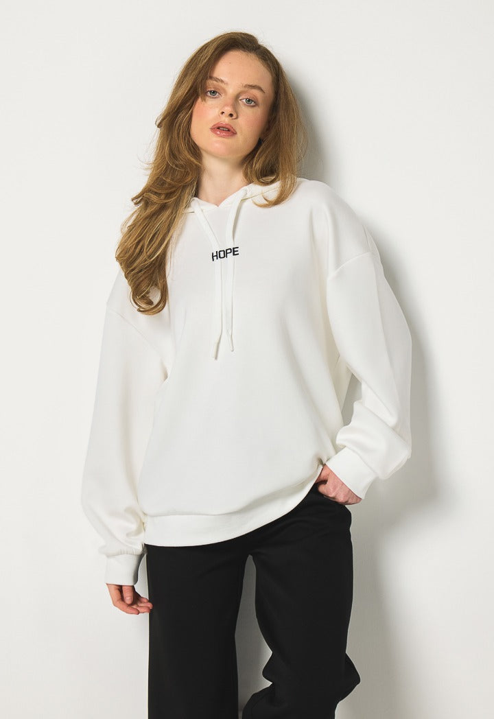 Hope Embroidered Back Hoodie Off White