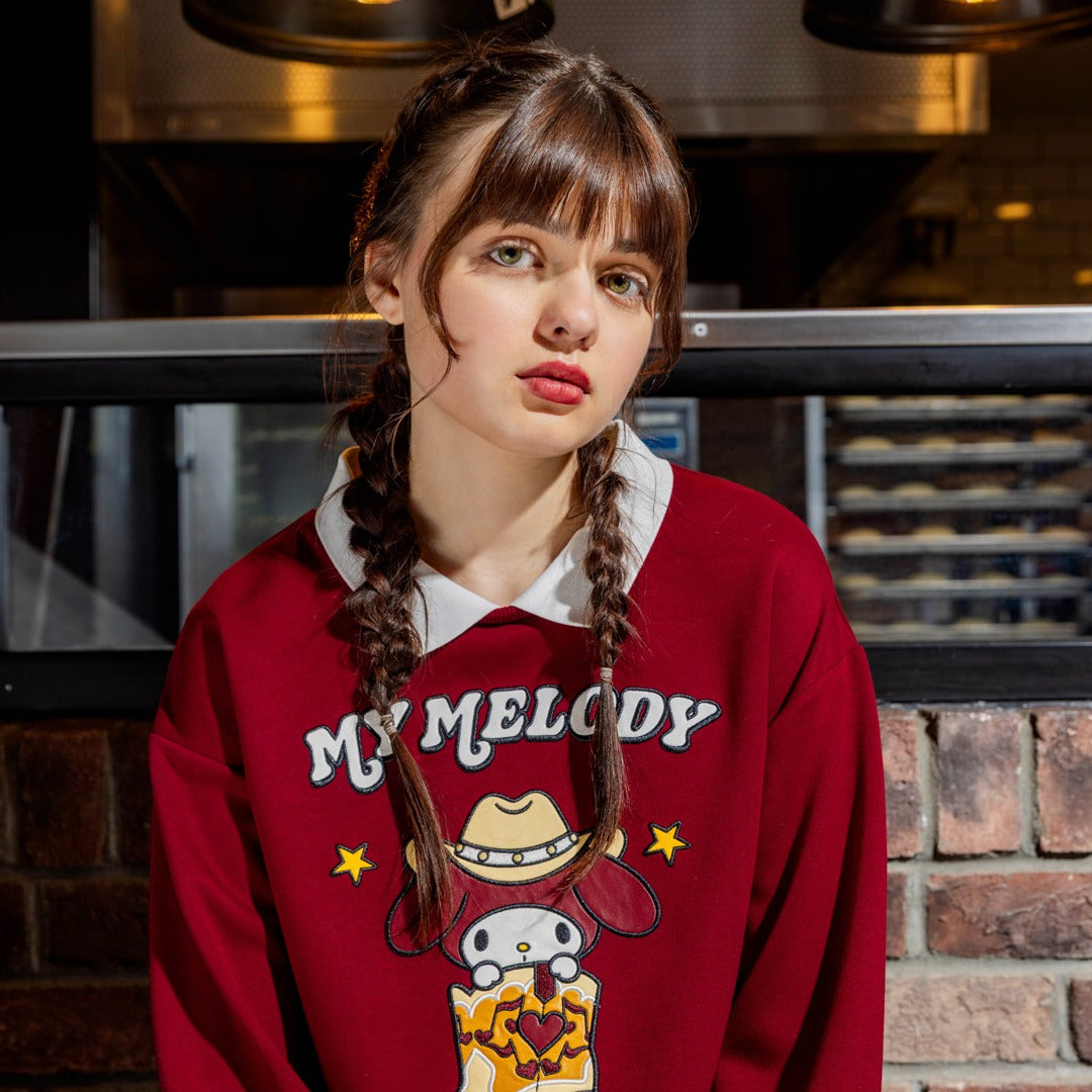 Hope My Melody Pleated Hem Sweatshirt Burgundy