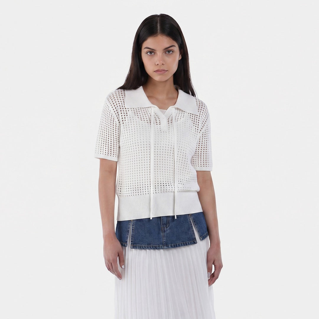 Cutwork Knitted Solid T-Shirt