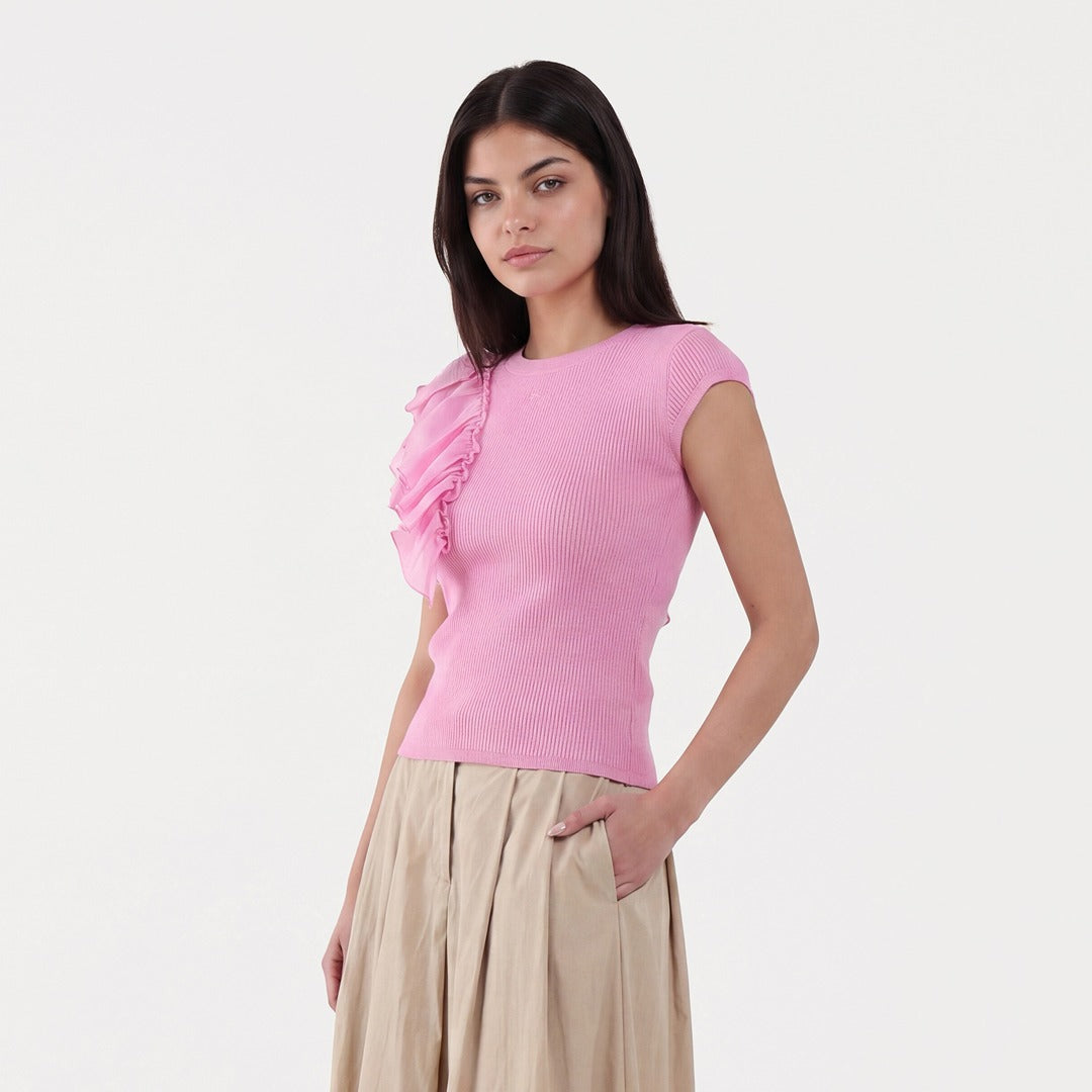 Ruffled Ribbed Knitted Top