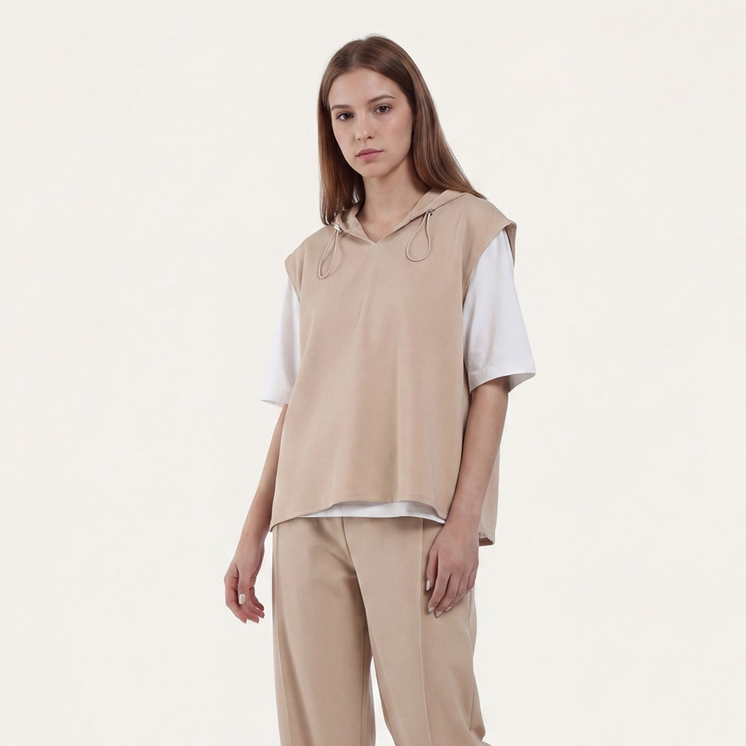 Drop Shoulder Solid T-Shirt and Hoodie Set