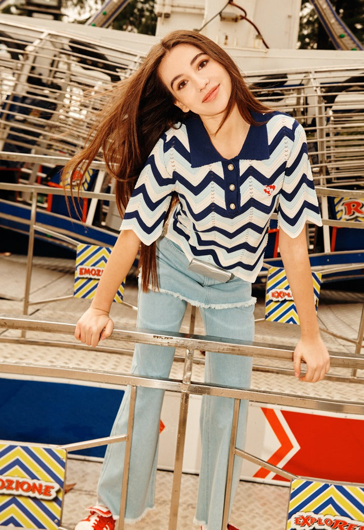 Hope Shirt Collar Knitted Blouse Multi Color