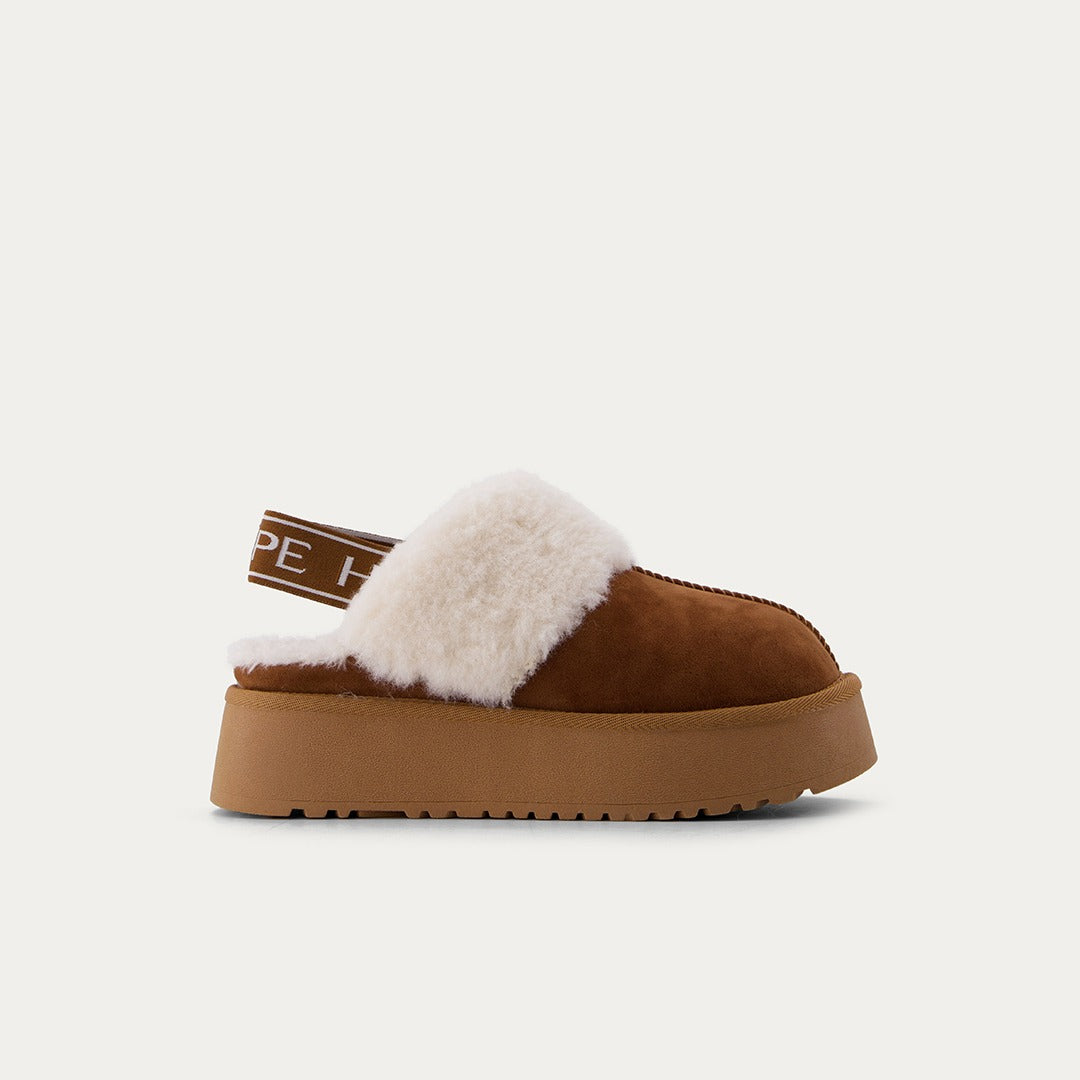 Hope Faux Fur Embellished Slippers Brown
