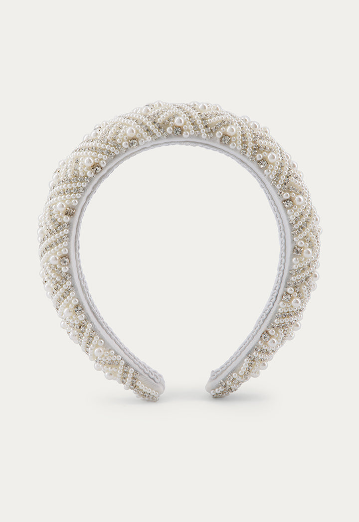 Faux Pearls Embellished Headband White