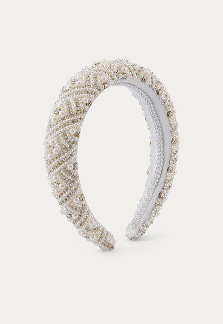 Faux Pearls Embellished Headband White
