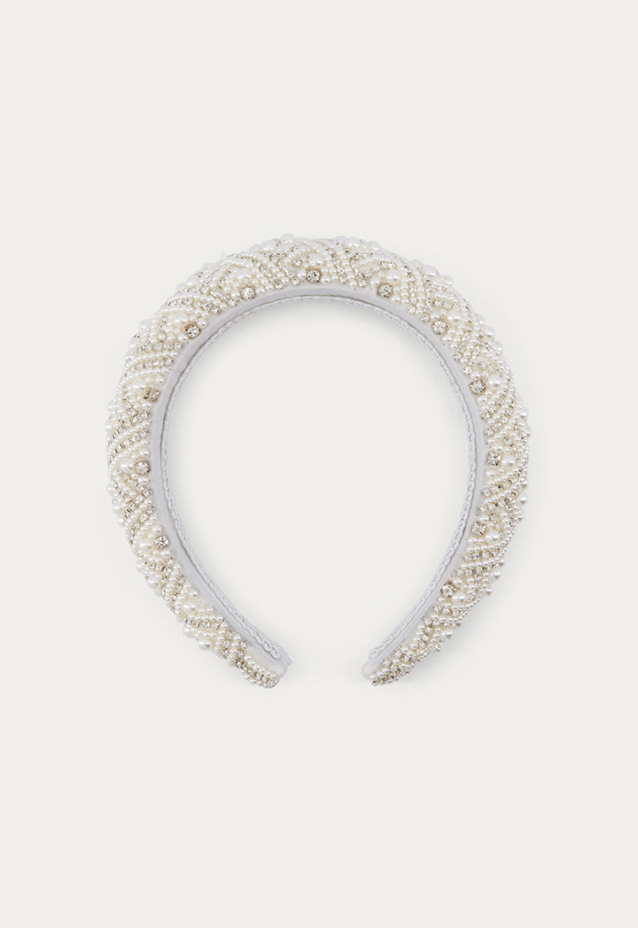 Faux Pearls Embellished Headband White