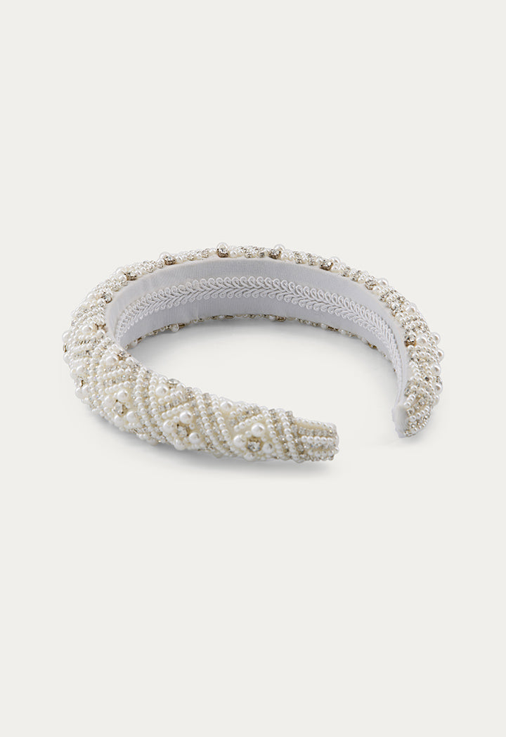 Faux Pearls Embellished Headband White