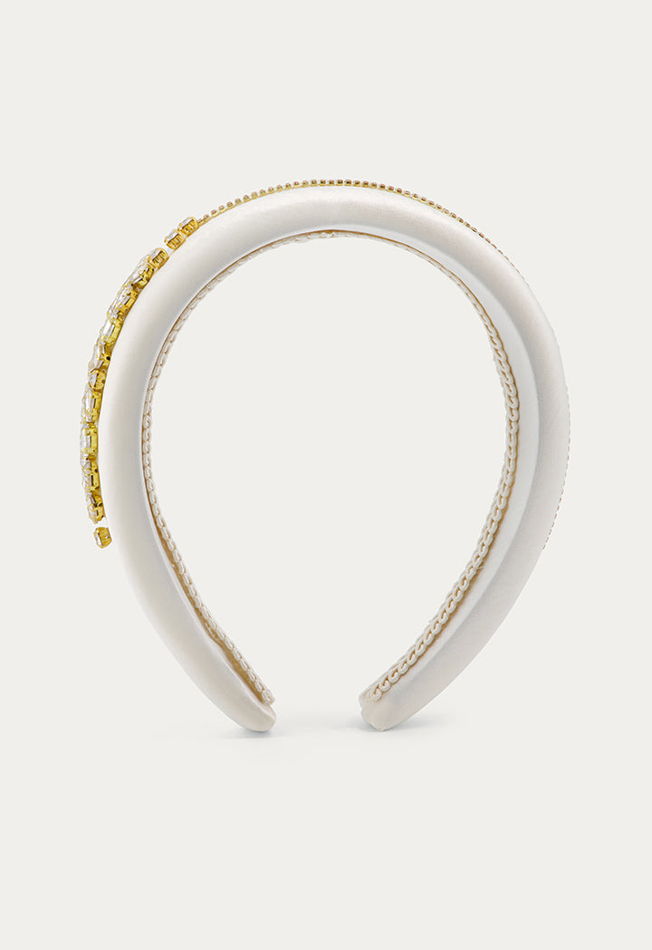 Crystal Embellished Padded Headband Gold