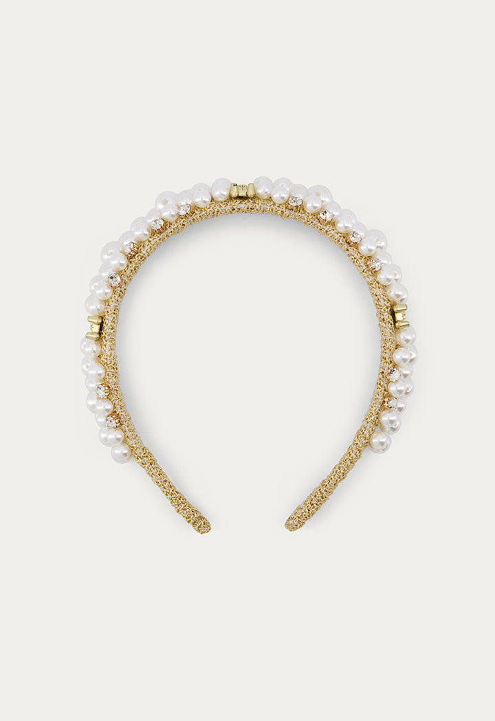 Faux Pearls Embellished Headband Gold