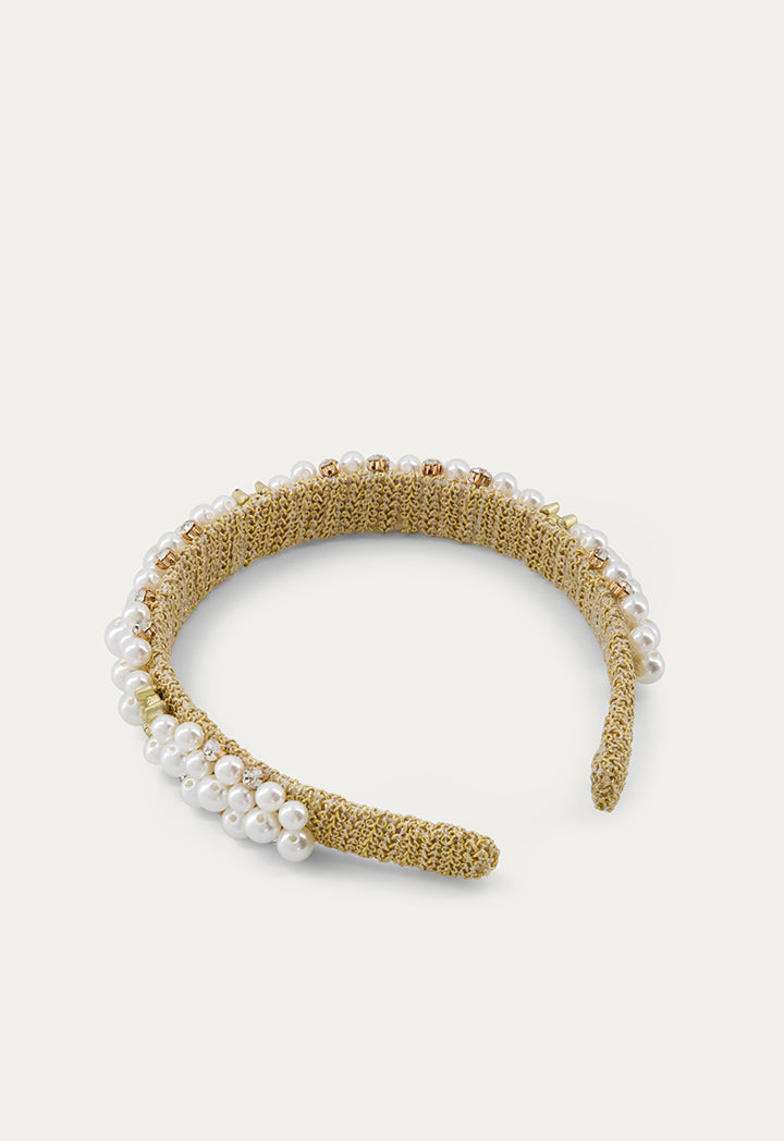 Faux Pearls Embellished Headband Gold