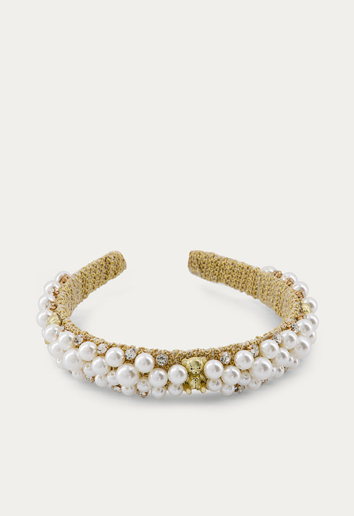 Faux Pearls Embellished Headband Gold