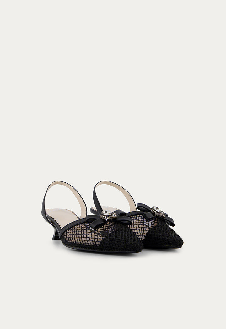 Crystal Embellished Mesh Heels Black