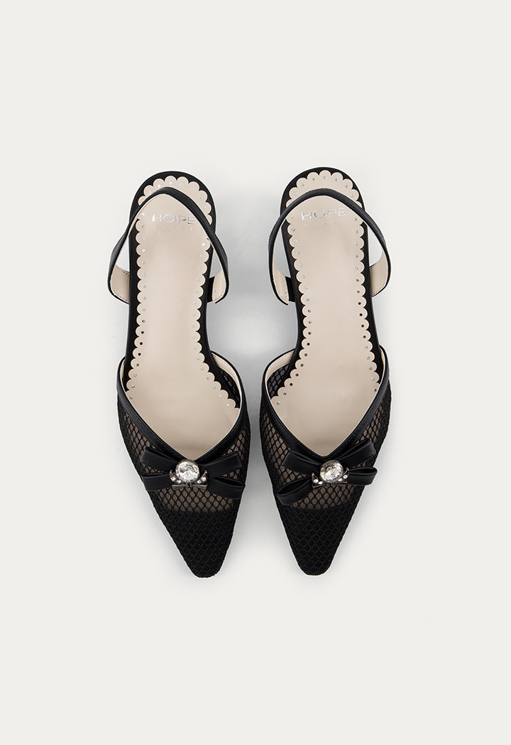 Crystal Embellished Mesh Heels Black