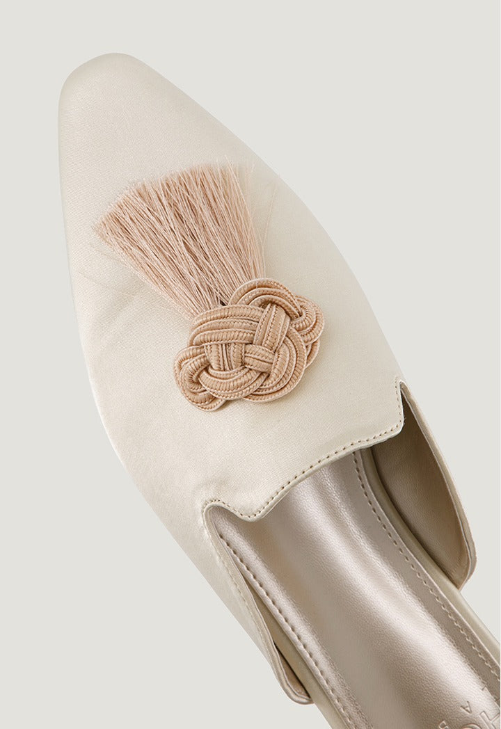 Pointed Toe Tassel Mules Gold